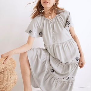 Embroidered Flutter-Sleeve Tiered Midi Dress, L, NWT